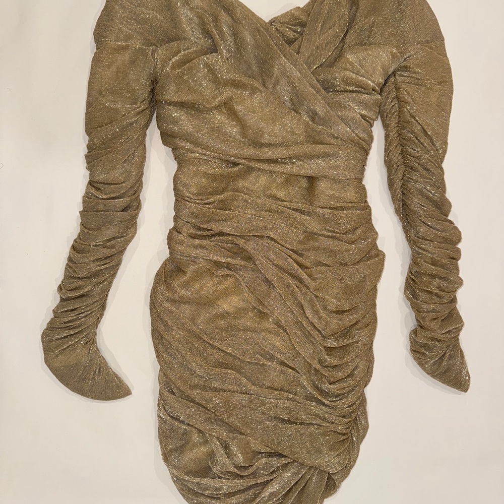 House of CB Metallic Gold Long Sleeve Dress